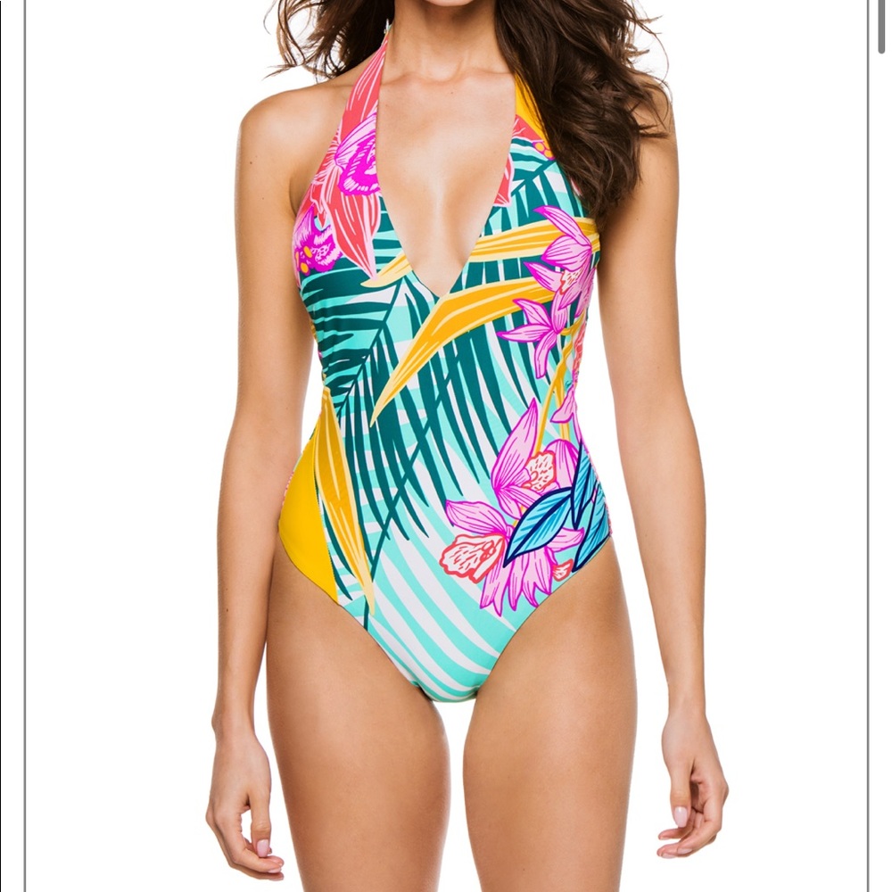 TRINA TURK- Terra Nostra V Plunge Halter One-piece Swimsuit